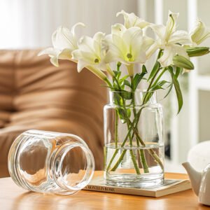 Bình Hoa Thủy Tinh Trắng Trong Dáng Thấp Cắm Hoa Phong Cách Châu Âu