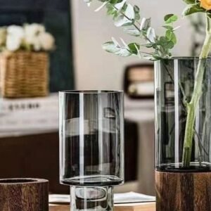 Bình hoa thủy tinh đế gỗ decor phòng ngủ và phòng khách cao cấp