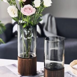 Bình hoa thủy tinh đế gỗ decor phòng ngủ và phòng khách cao cấp